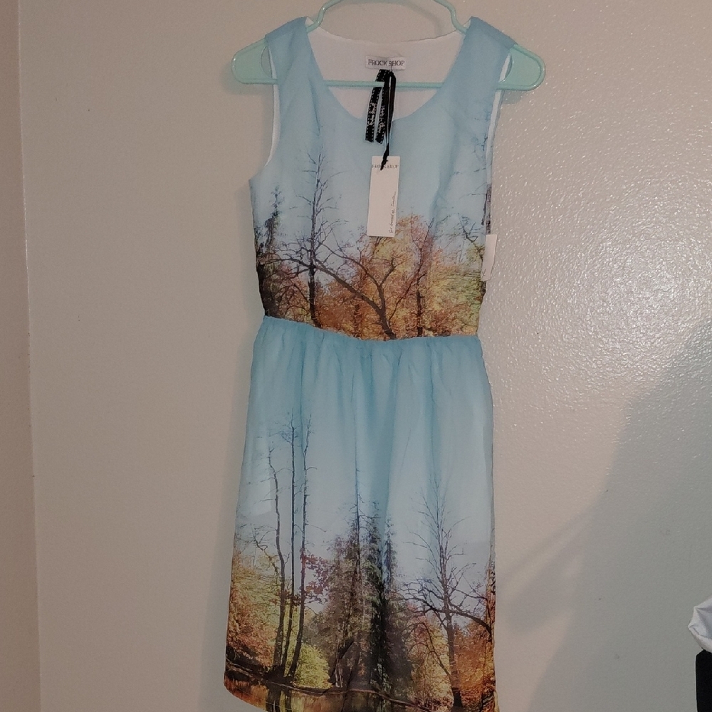 Tracy Reese Blue and Brown Scenic Print Dress